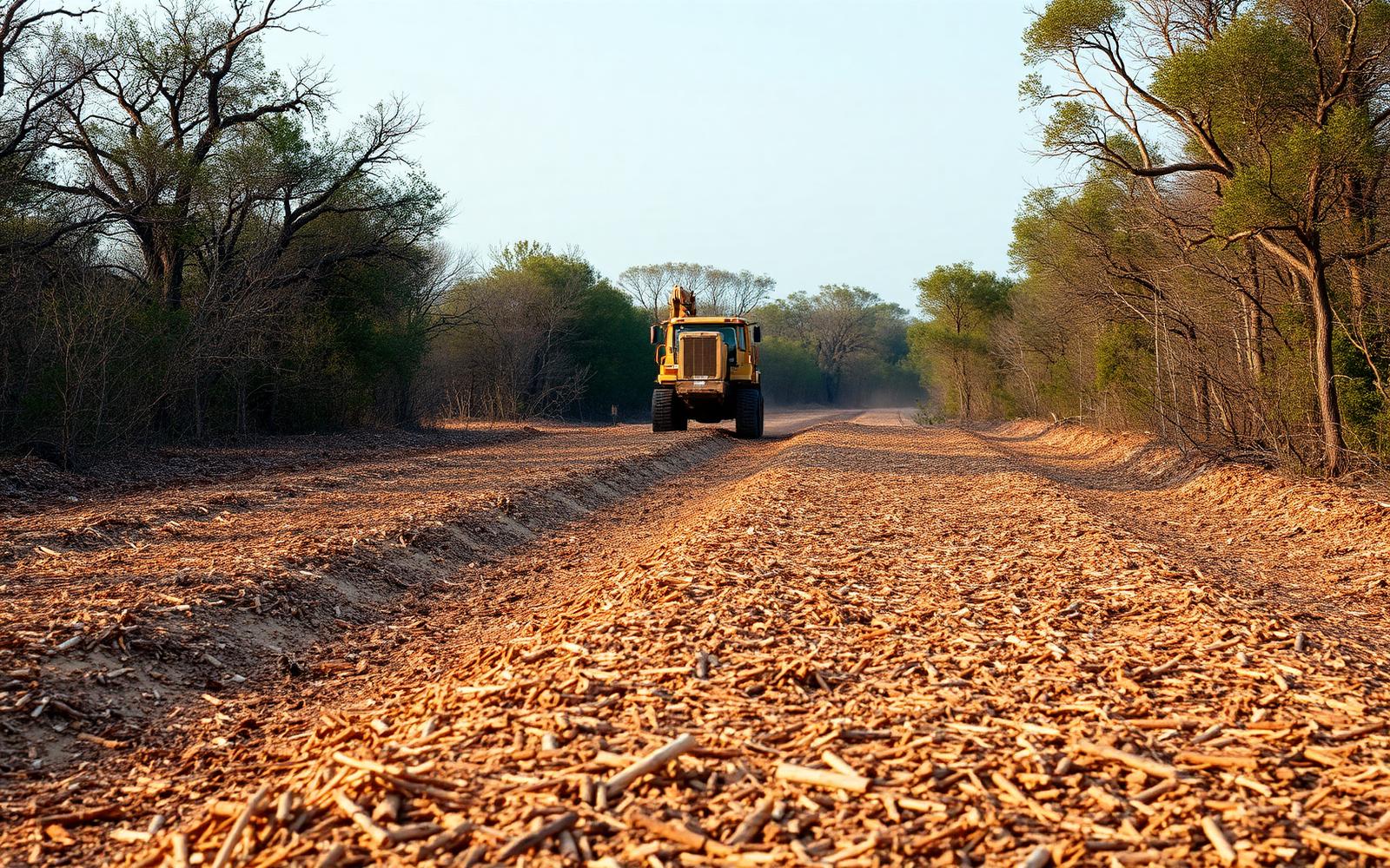 Cleared acreage with a fresh mulch layer after forestry mulching